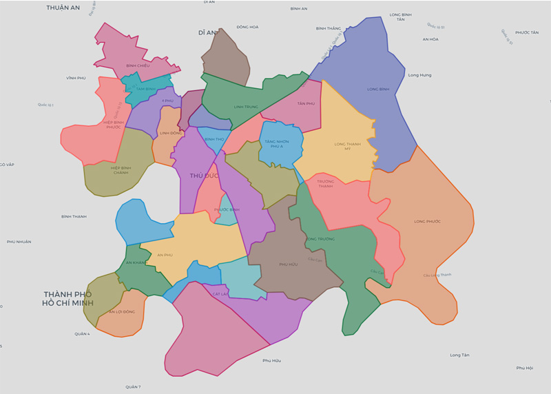 Bản đồ Quận Thủ Đức - Tổng quan hành chính sau khi trở thành TP. Thủ Đức Bản đồ Quận Thủ Đức - Tổng quan hành chính sau khi trở thành TP. Thủ Đức